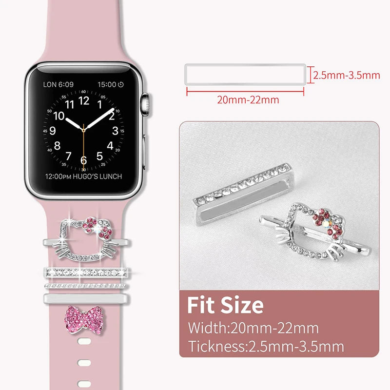 Sparkling Crystal Kitty & Bow Decorative Charms for Apple Watch Band Wristwatchstraps.co