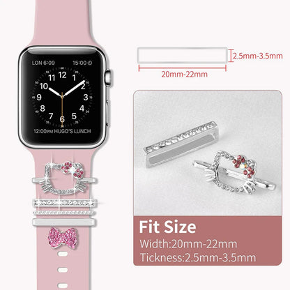Sparkling Crystal Kitty & Bow Decorative Charms for Apple Watch Band Wristwatchstraps.co