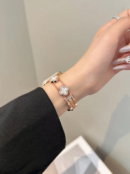 Lucky Clover Crystal Bracelet for Apple Watch - Silver & Black Enamel Chain Strap Wristwatchstraps.co