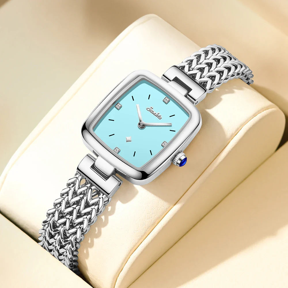 Women's Square Stainless Steel Slim Quartz Watch Bracelet BandsCo Straps