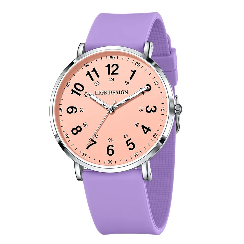 Women's Pink Silicone Watch Large Dial Rose Gold Minimal BandsCo Straps