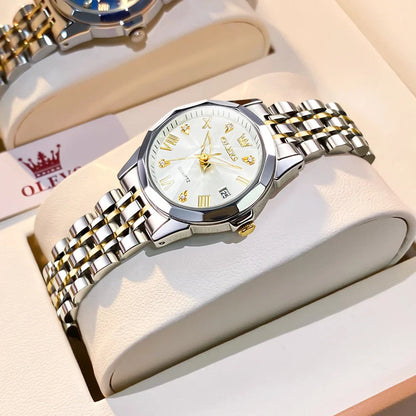 Women's Two Tone Stainless Steel Quartz Watch With Date BandsCo Straps