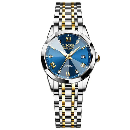 Women's Blue Sunburst Dial Two Tone Stainless Watch BandsCo Straps