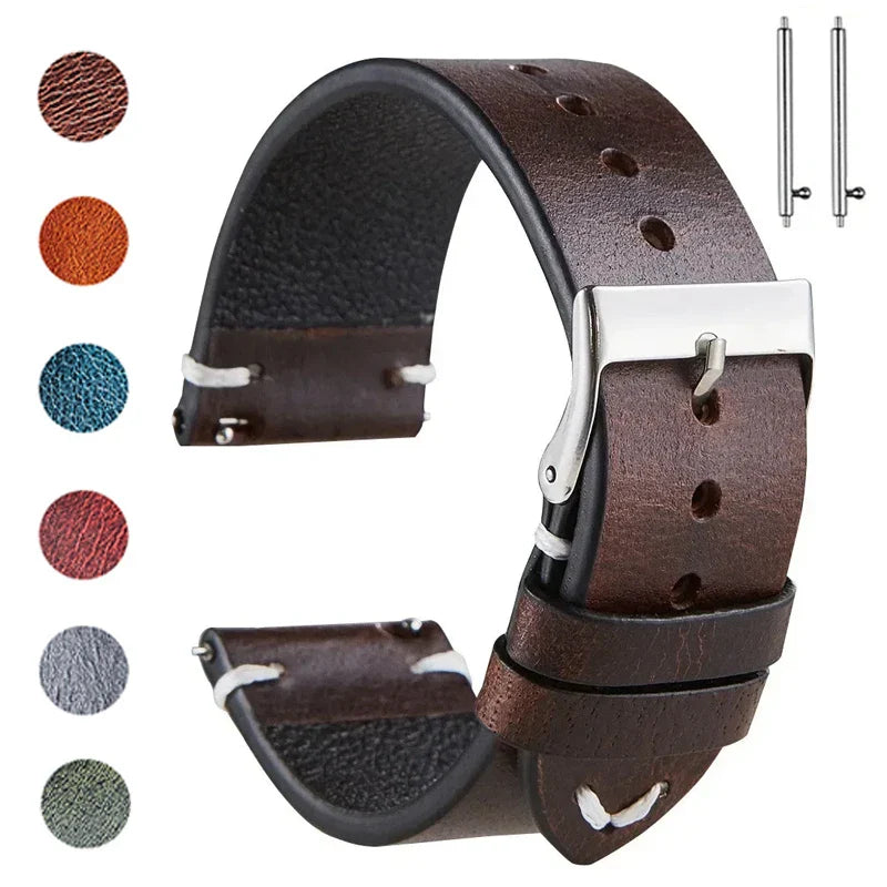 OnePlus Smartwatch Leather Band Quick Release Retro Oil Wax Wristband BandsCo Straps