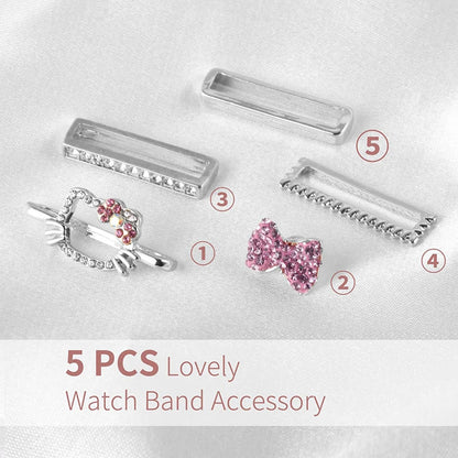 Sparkling Crystal Kitty & Bow Decorative Charms for Apple Watch Band Wristwatchstraps.co