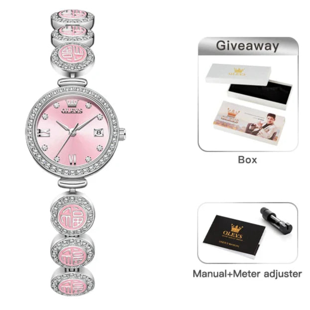 Women's Elegant Bracelet Quartz Watch Red Dial Waterproof BandsCo Straps