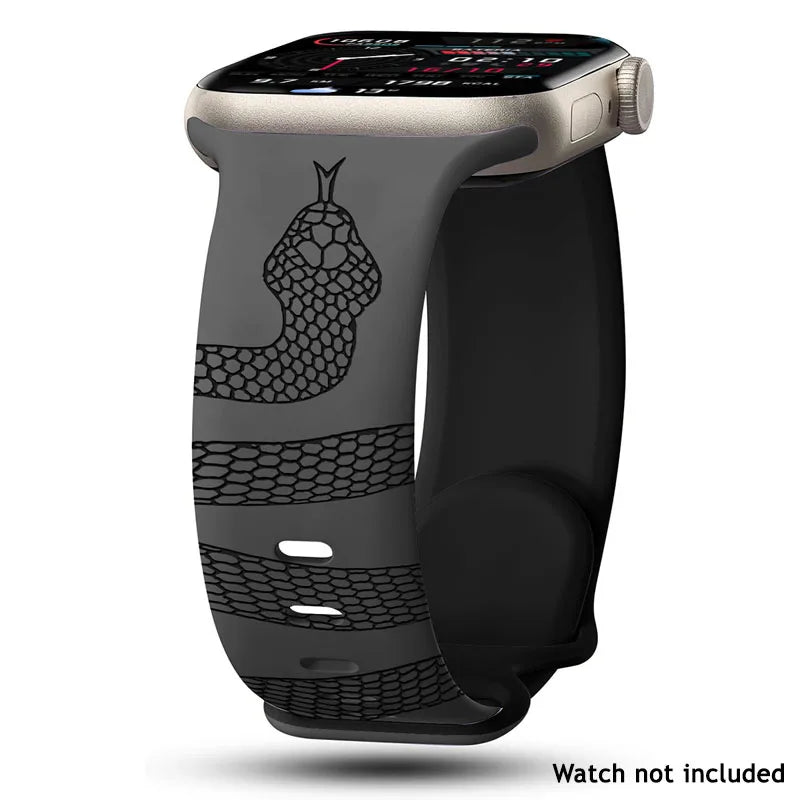 Engraved Snake Silicone Sport Band for Apple Watch - Soft Serpent Design Strap Wristwatchstraps.co