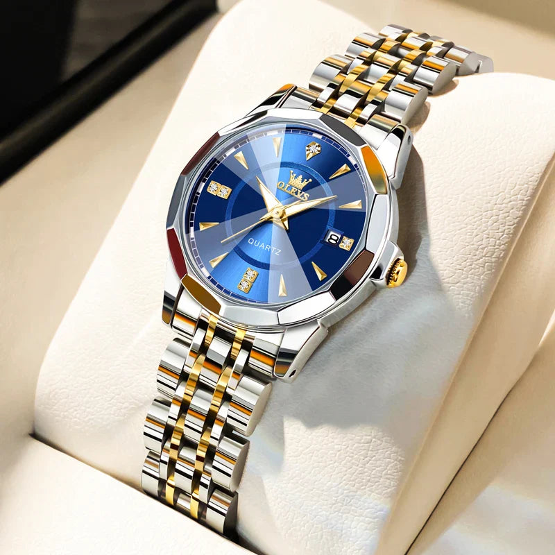 Women's Two Tone Stainless Steel Quartz Watch Luminous BandsCo Straps