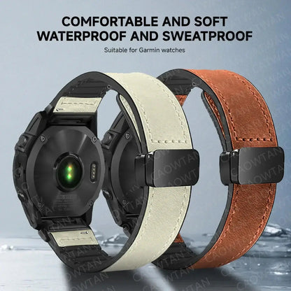 Garmin Soft Leather Band - Magnetic Buckle QuickFit Design BandsCo Straps