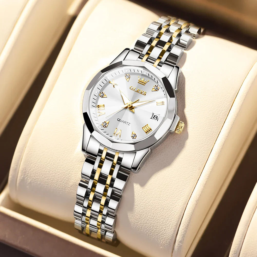Women's Two Tone Stainless Steel Quartz Watch With Date BandsCo Straps