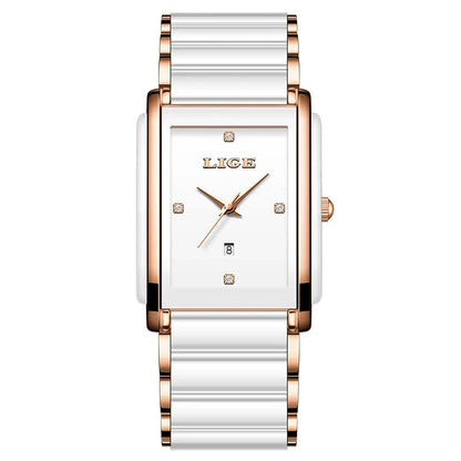 Women's Ceramic Square Bracelet Watch Rose Gold Quartz BandsCo Straps