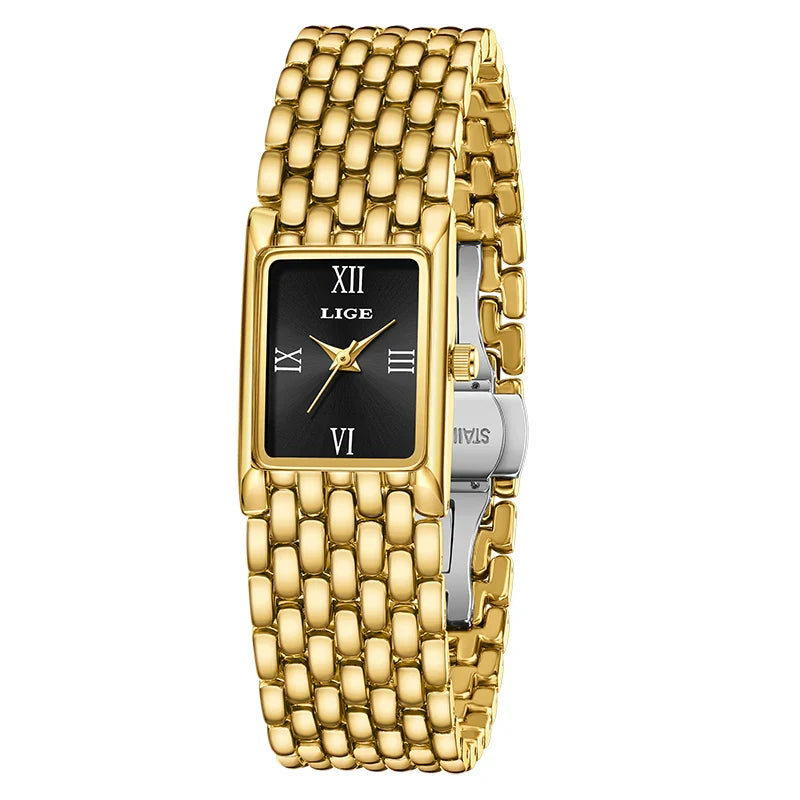 Women's Gold Rectangular Watch Stainless Steel Bracelet BandsCo Straps