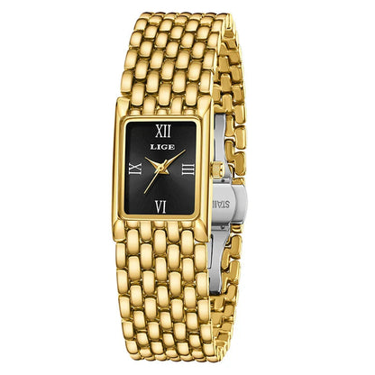 Women's Gold Rectangular Watch Stainless Steel Bracelet BandsCo Straps