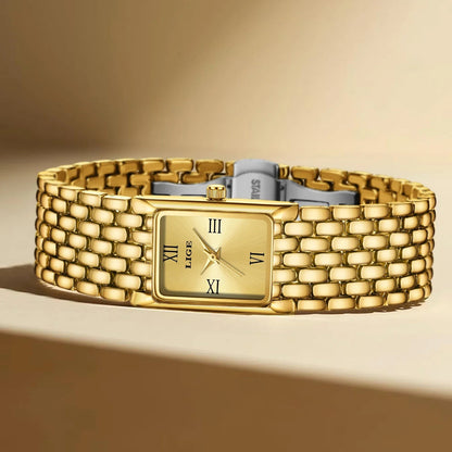 Women's Gold Rectangular Watch Stainless Steel Bracelet BandsCo Straps