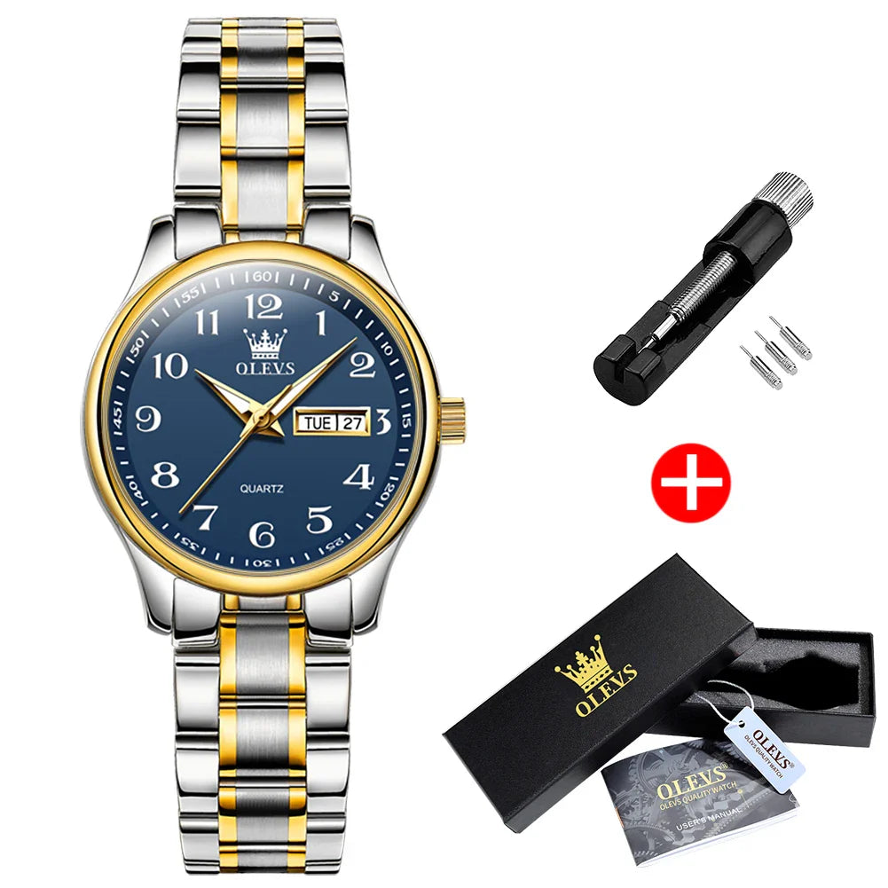 Women's Two Tone Stainless Steel Quartz Watch With Date BandsCo Straps