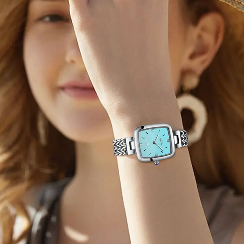 Women's Square Stainless Steel Slim Quartz Watch Bracelet BandsCo Straps