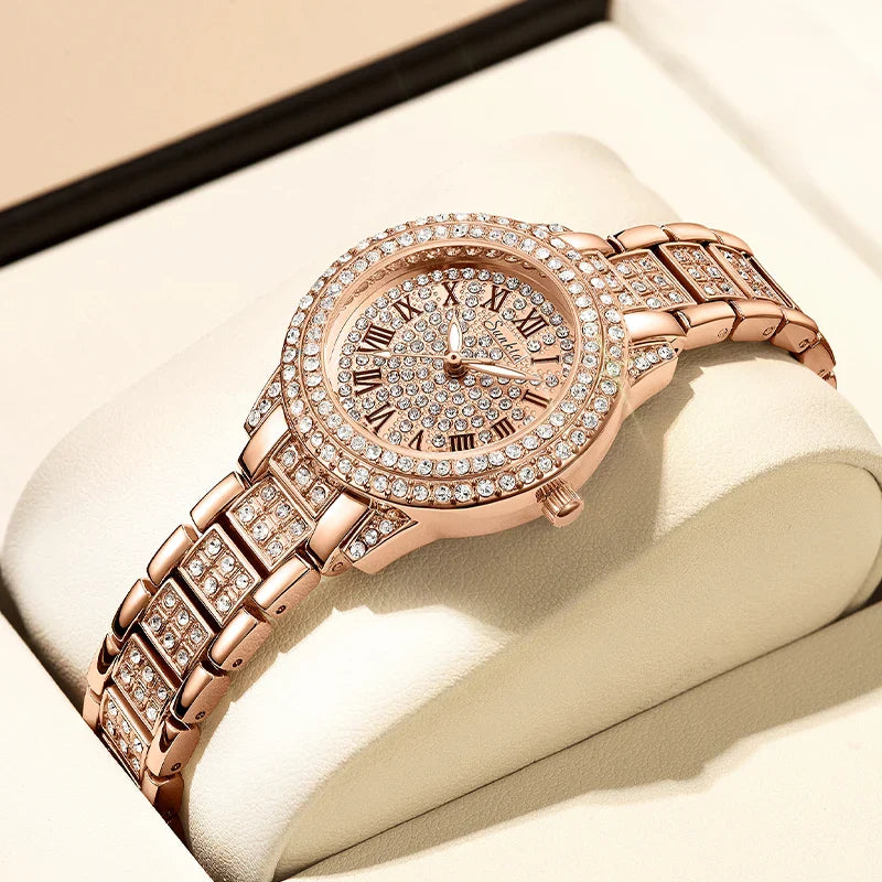 Women's Rose Gold Crystal Bracelet Watch Quartz Luxury BandsCo Straps