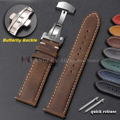 OnePlus Smartwatch Genuine Leather Band - Brown Butterfly Buckle Strap BandsCo Straps