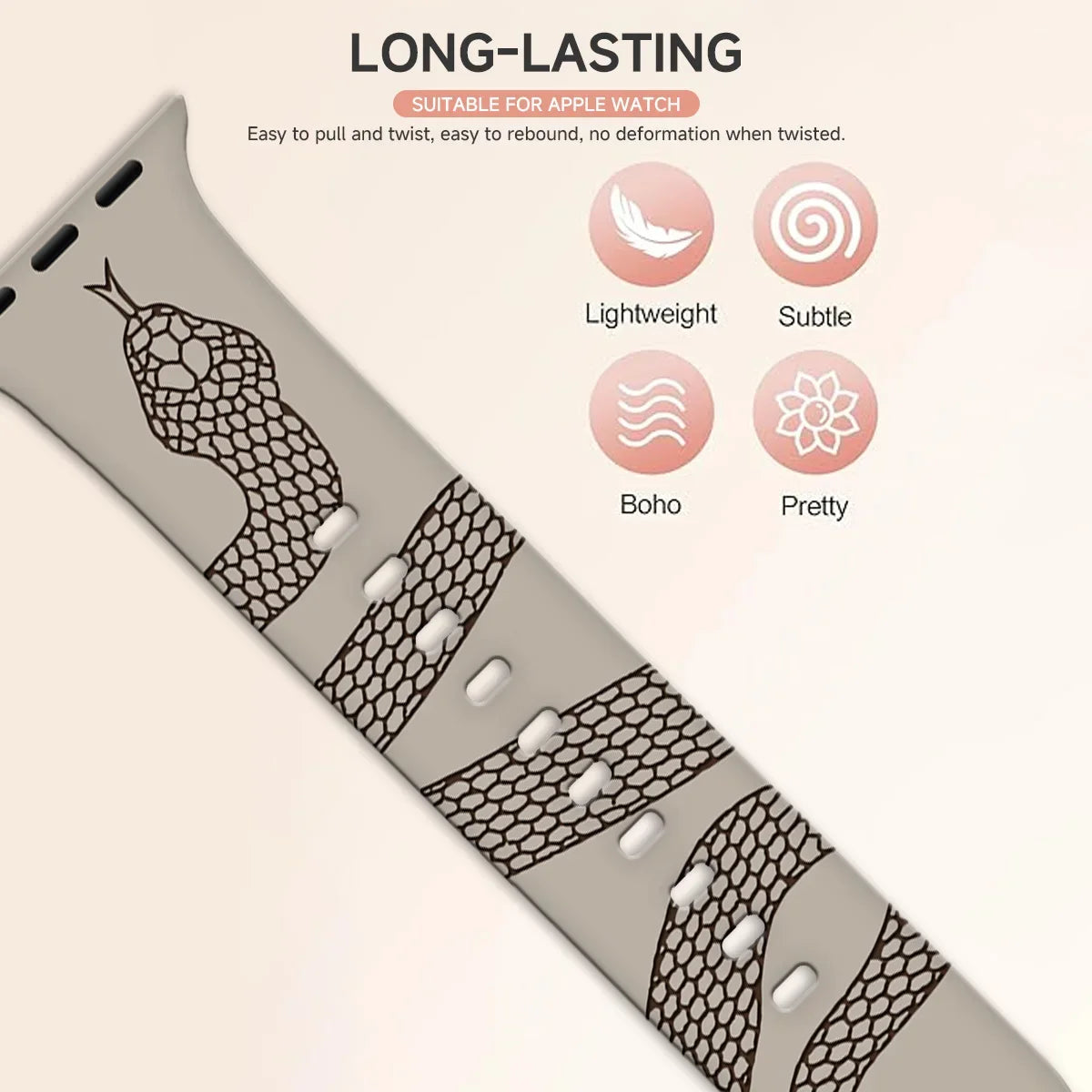 Engraved Snake Silicone Sport Band for Apple Watch - Soft Serpent Design Strap Wristwatchstraps.co