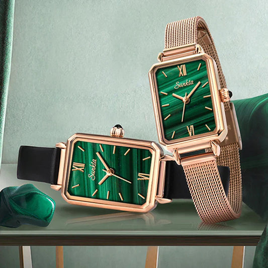 Women's Rectangular Green Dial Mesh Band Quartz Watch BandsCo Straps
