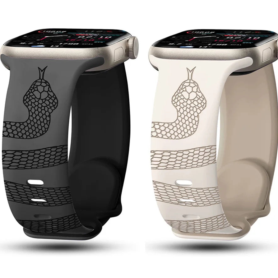 Engraved Snake Silicone Sport Band for Apple Watch - Soft Serpent Design Strap Wristwatchstraps.co