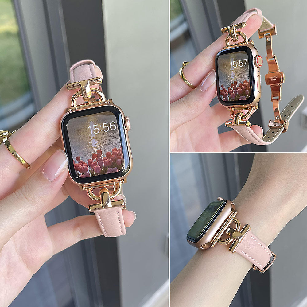 Leather Strap with Butterfly Clasp Band for Apple Watch - Wristwatchstraps.co