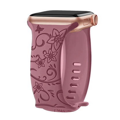 Apple Watch Silicone Strap - Floral Engraved, Soft and Waterproof BandsCo Straps