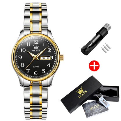Women's Two Tone Stainless Steel Quartz Watch With Date BandsCo Straps