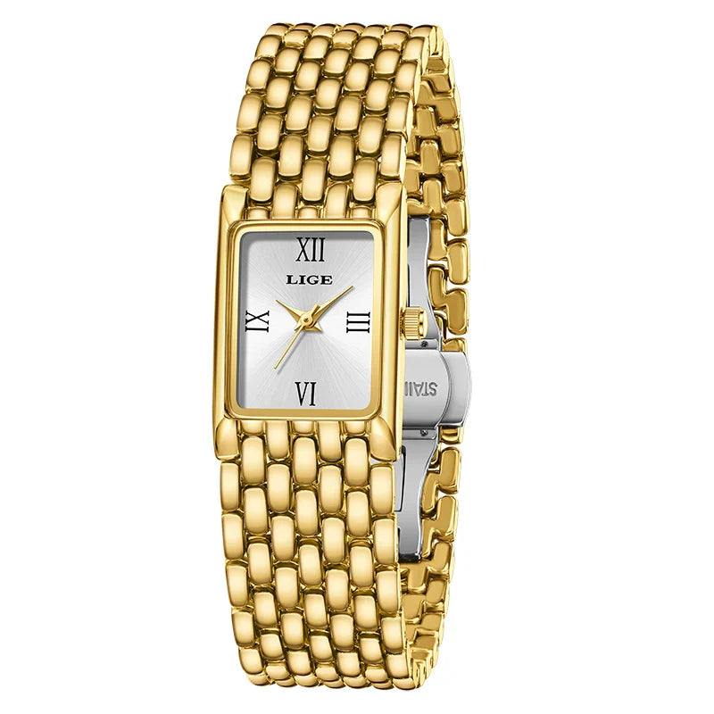 Women's Gold Rectangular Watch Stainless Steel Bracelet BandsCo Straps