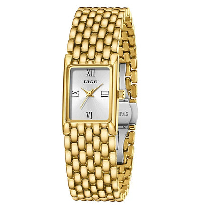 Women's Gold Rectangular Watch Stainless Steel Bracelet BandsCo Straps