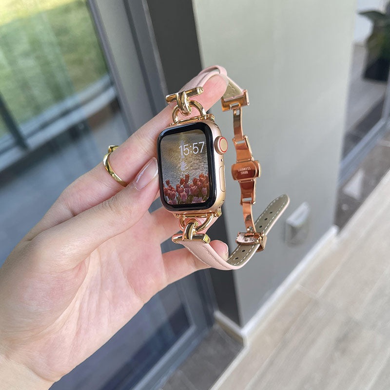 Leather Strap with Butterfly Clasp Band for Apple Watch - Wristwatchstraps.co