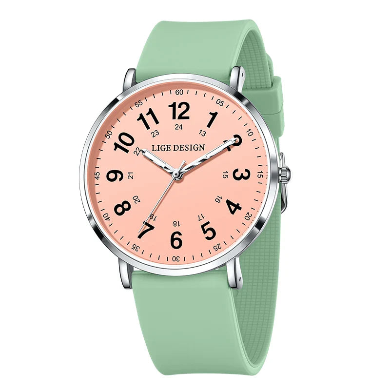 Women's Pink Silicone Watch Large Dial Rose Gold Minimal BandsCo Straps