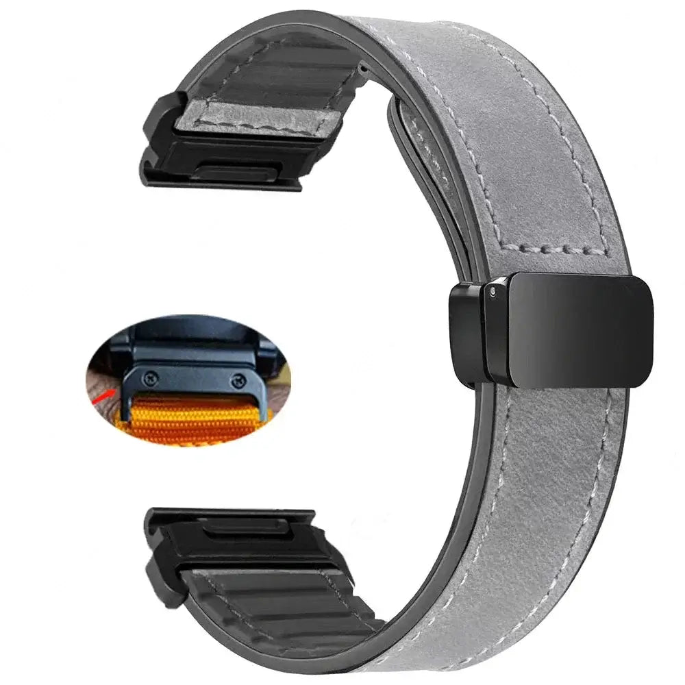Garmin Soft Leather Band - Magnetic Buckle QuickFit Design BandsCo Straps