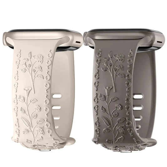 Apple Watch Silicone Band - Floral Engraved - Stylish Design BandsCo Straps