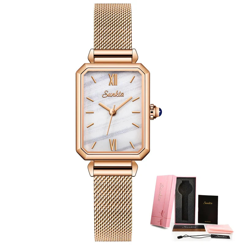 Women's Rectangular Green Dial Mesh Band Quartz Watch BandsCo Straps