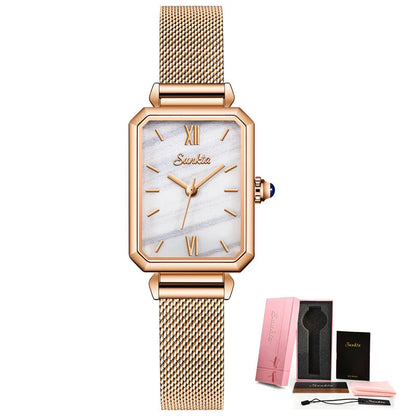 Women's Rectangular Green Dial Mesh Band Quartz Watch BandsCo Straps