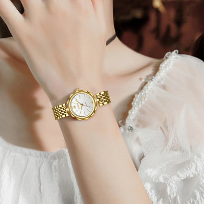Women's Gold Alloy Bracelet Watch 28mm Roman Dial Quartz BandsCo Straps