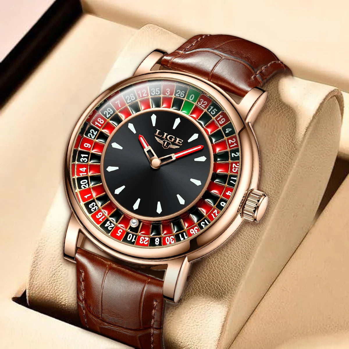 Women's Roulette Dial Brown Leather Watch Waterproof BandsCo Straps