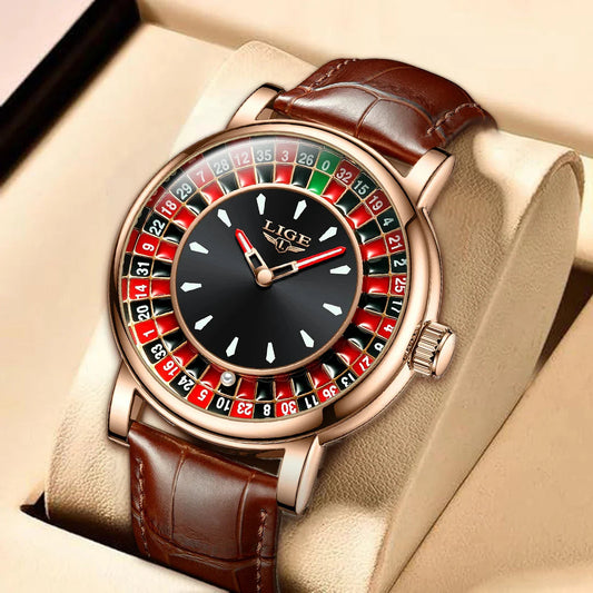 Women's Roulette Dial Brown Leather Watch Waterproof BandsCo Straps