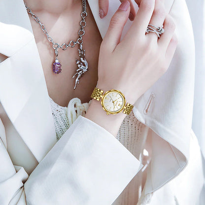 Women's Gold Alloy Bracelet Watch 28mm Roman Dial Quartz BandsCo Straps