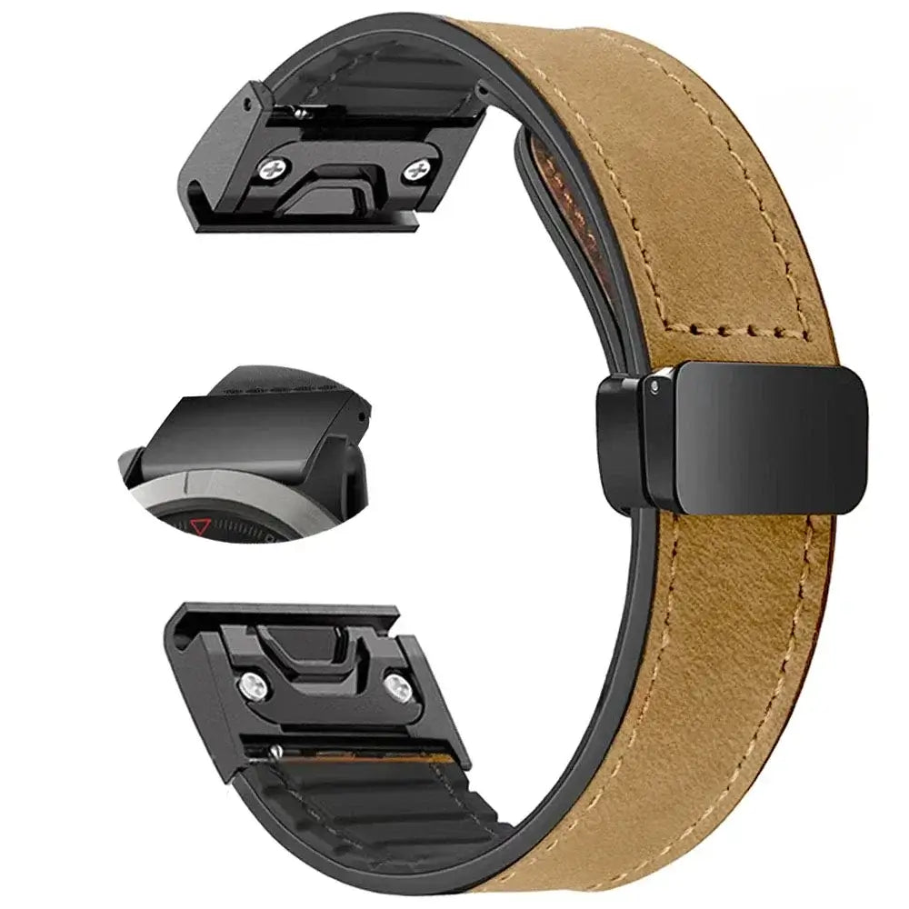 Garmin Soft Leather Band - Magnetic Buckle QuickFit Design BandsCo Straps