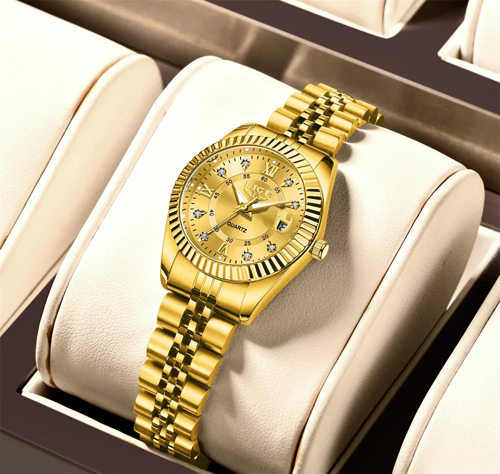 Women's Two Tone Stainless Steel Date Watch Elegant Quartz BandsCo Straps