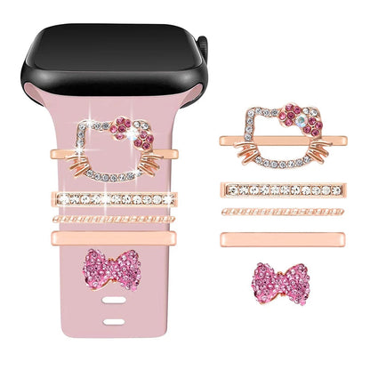 Sparkling Crystal Kitty & Bow Decorative Charms for Apple Watch Band Wristwatchstraps.co