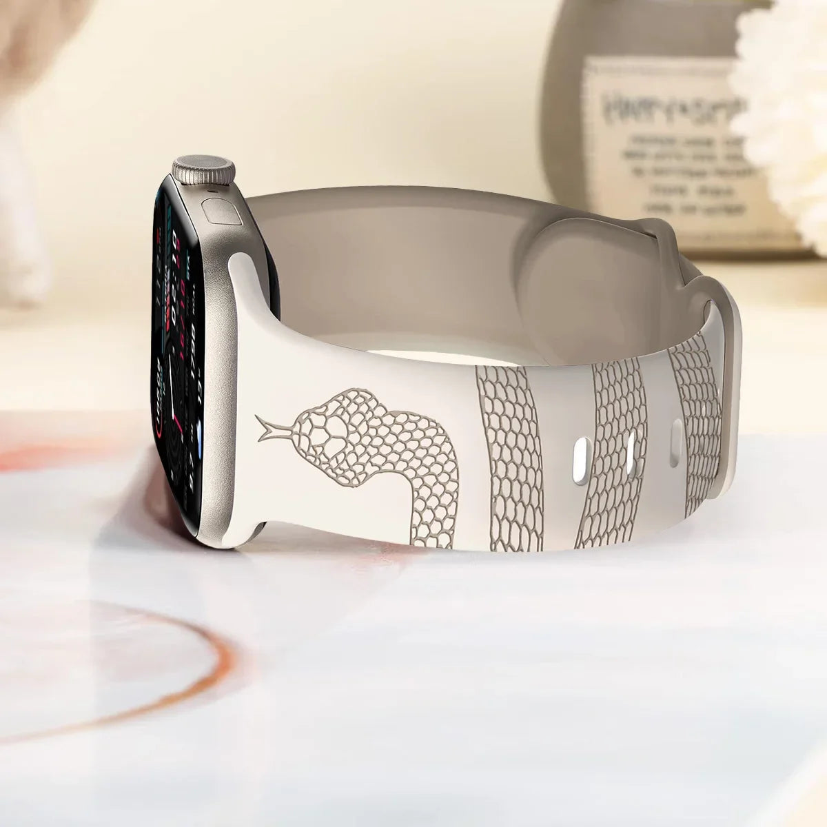 Engraved Snake Silicone Sport Band for Apple Watch - Soft Serpent Design Strap Wristwatchstraps.co