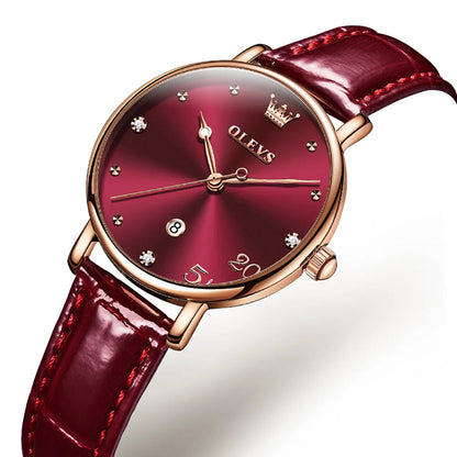 Women's Green Dial Slim Leather Strap Watch Gift BandsCo Straps