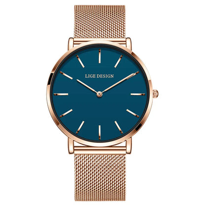 Women's Pink Dial Mesh Band Slim Stainless Steel Watch BandsCo Straps