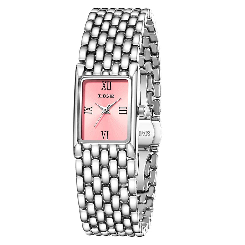 Women's Gold Rectangular Watch Stainless Steel Bracelet BandsCo Straps