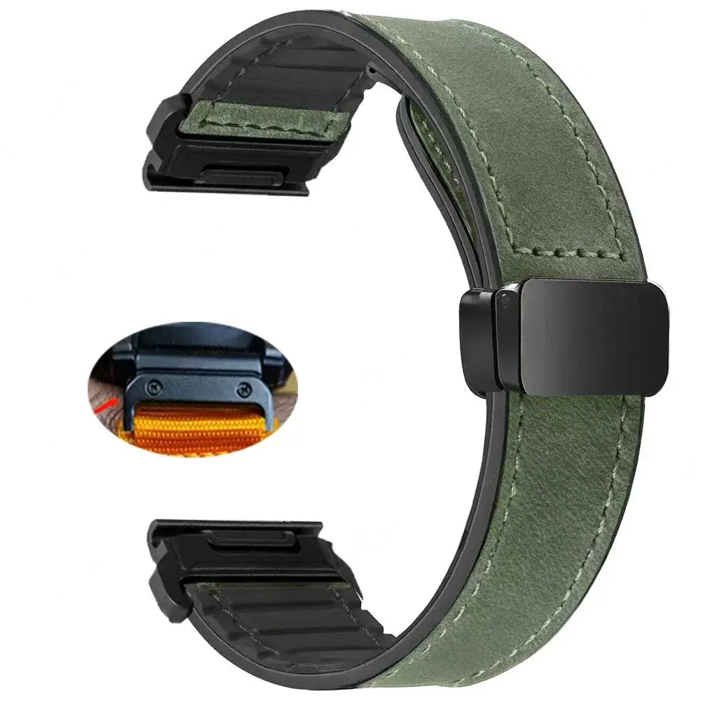 Garmin Soft Leather Band - Magnetic Buckle QuickFit Design BandsCo Straps