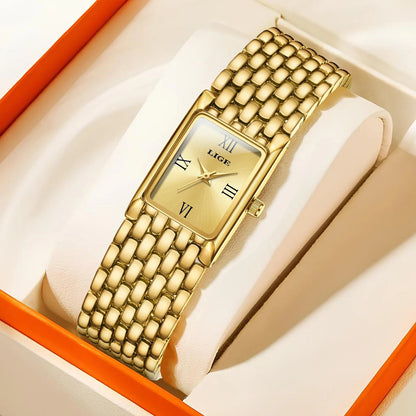 Women's Gold Rectangular Watch Stainless Steel Bracelet BandsCo Straps