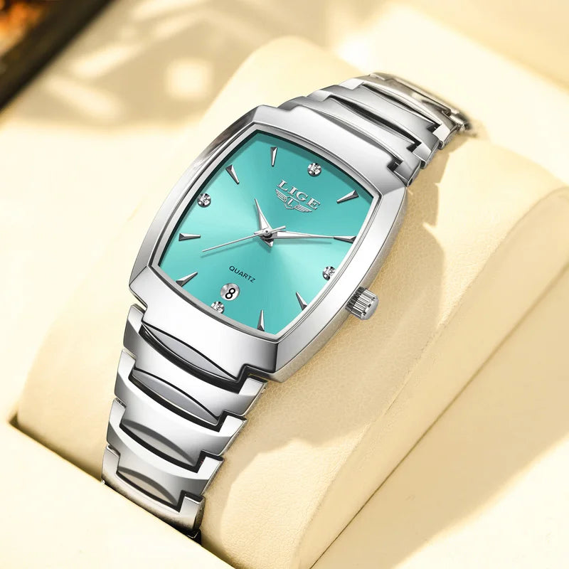 Women's Turquoise Dial Stainless Steel Rectangular Watch BandsCo Straps